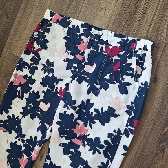 💙 Liz Claiborne Floral Wide Leg Elastic Waist Pants Size XL/2X Casual Linen Ble - Picture 5 of 8